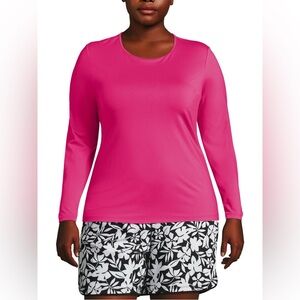 Lands End Long Sleeve Crewneck Rash Guard Swim Top UPF 50 Sun Protection 3X Pink